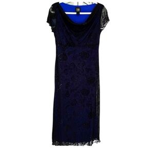 Teddi Evening Velvet Roses Layer on Purpleish Blue Lining Sz 10P Sparkle Maxi